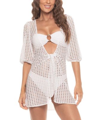 Women's Puff Sleeve Lattice Dress Cover-up