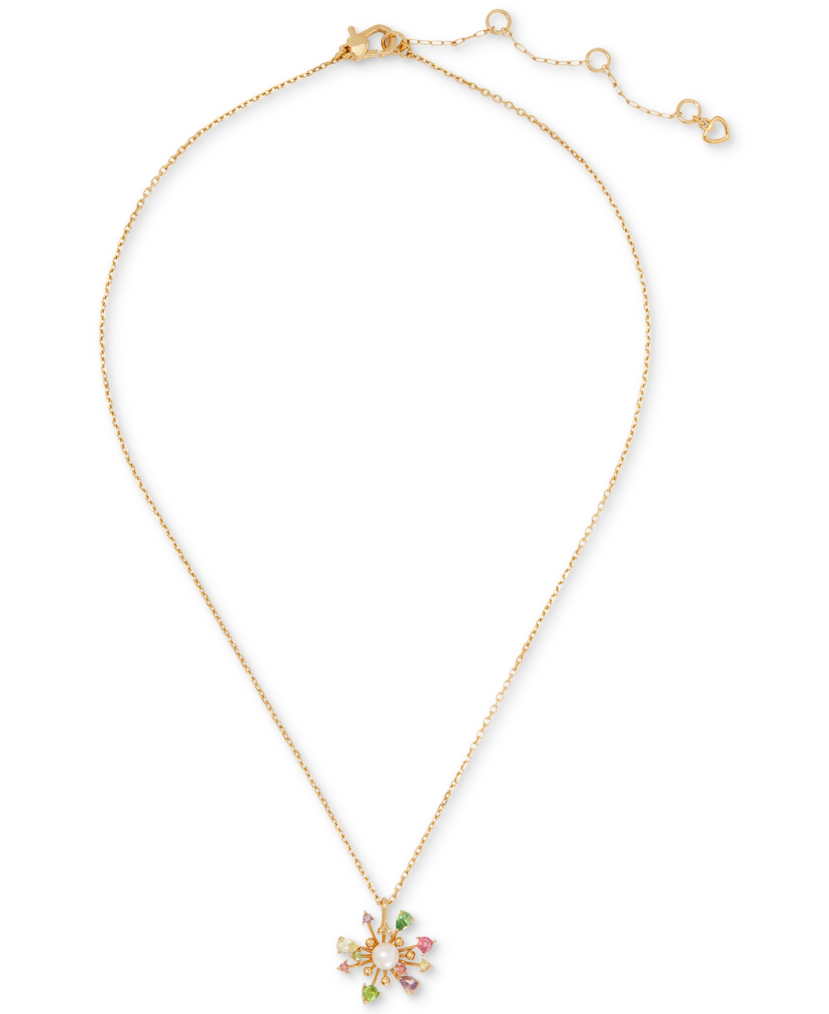 Shop Kate Spade Gold-tone Multicolor Cubic Zirconia & Imitation Pearl Flower Mini Pendant Necklace, 16"+ 3" Extender