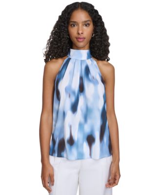 Calvin Klein - Women's Printed Halter-Neck Sleeveless Blouse