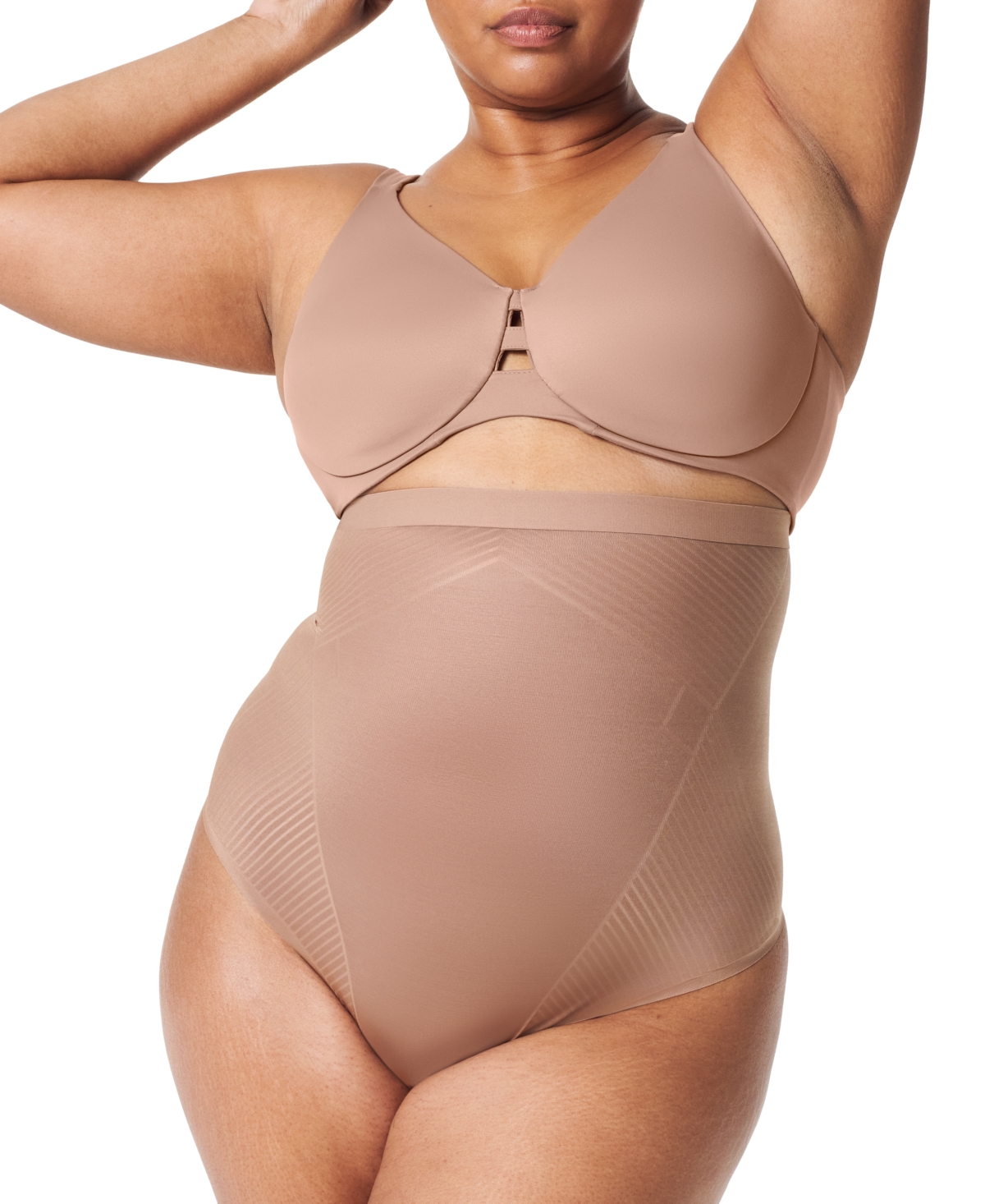 Shop Spanx Women's Thinstincts High-waisted Shaping Thong Underwear 10401r In Cafe Au Lait