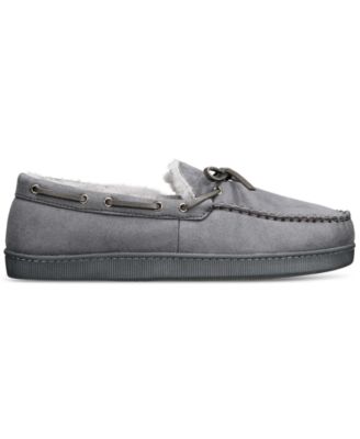 Men's Faux-Suede Moccasin Slippers with Faux-Fur Lining, Created for Macy's