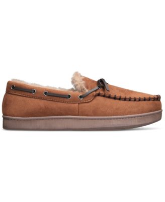 Men's Faux-Suede Moccasin Slippers with Faux-Fur Lining