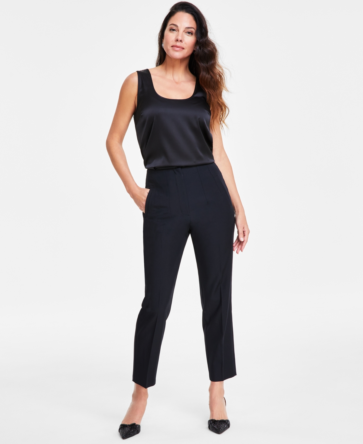 Women's High Rise Tapered Cropped Pants, Created for Macy's - Deep Black