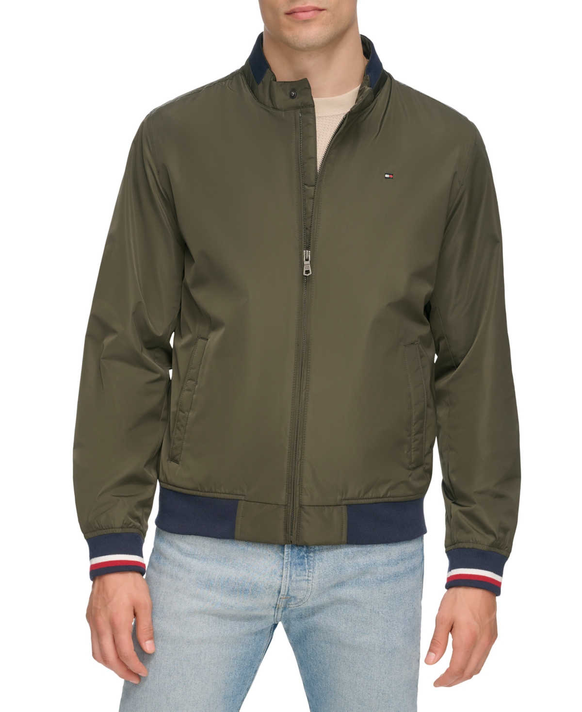 Tommy Hilfiger Men's Lightweight Spring Bomber Jacket In Army Green