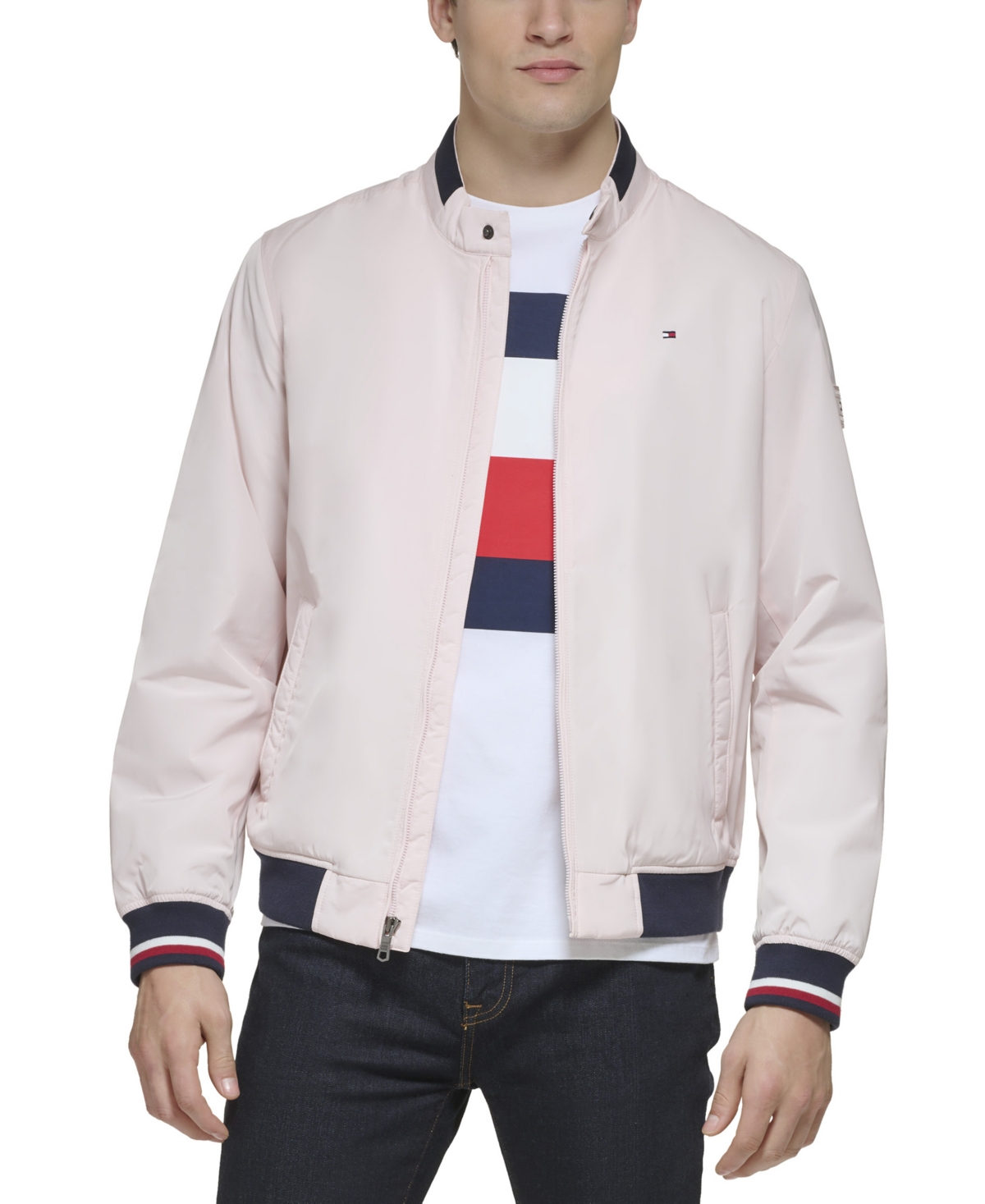 Shop Tommy Hilfiger Men's Lightweight Spring Bomber Jacket In Pastel Pink