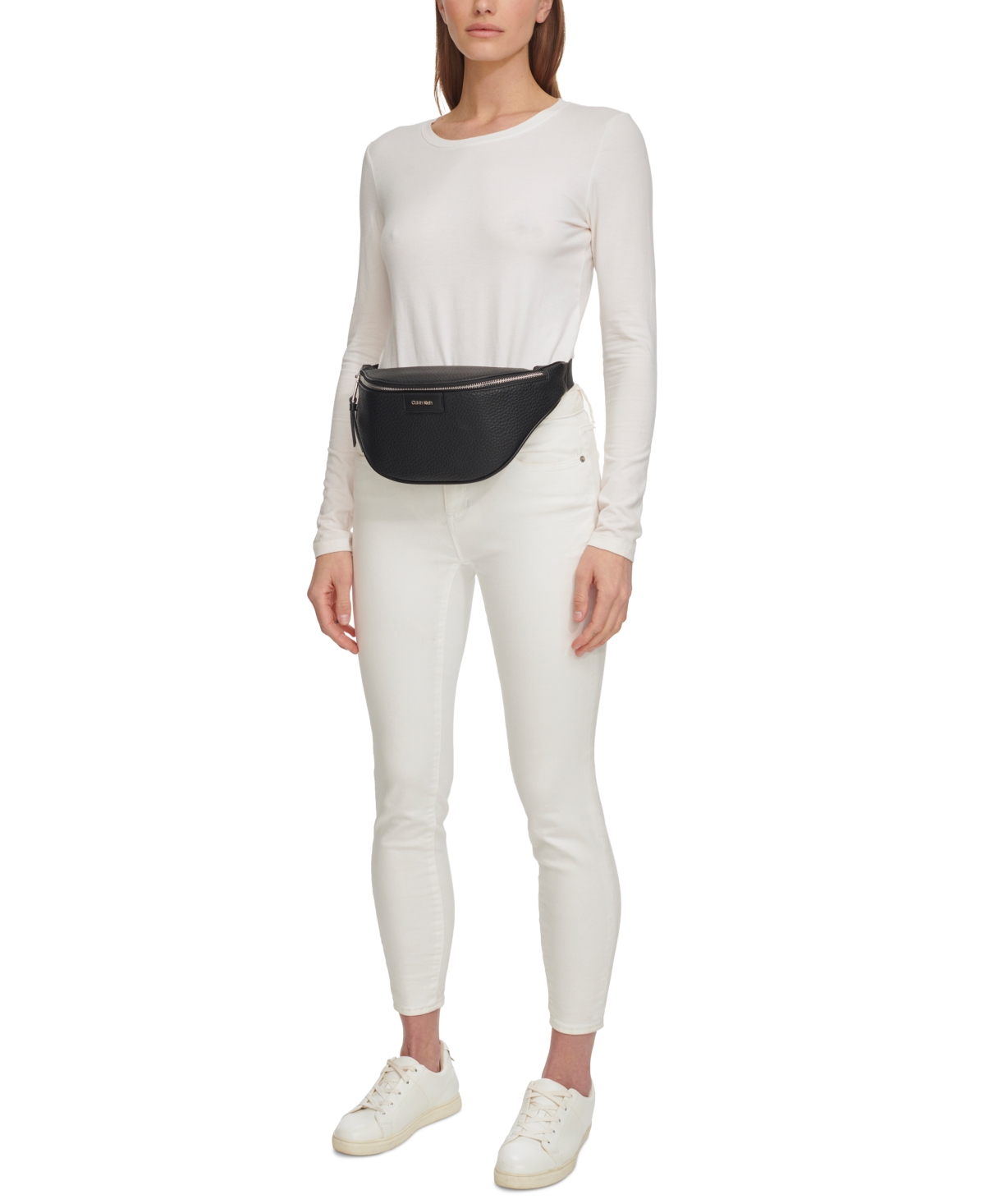 Shop Calvin Klein Moss Belt Bag With Zipper Closure In Cherub White