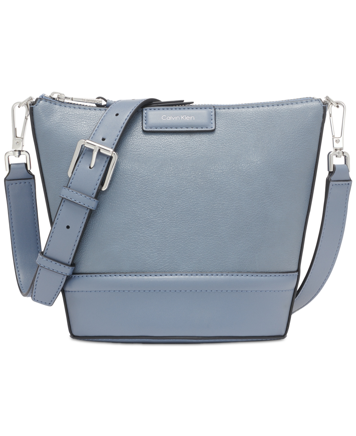 Calvin Klein Ash Top Zipper Leather Adjustable Crossbody Bag In Blue