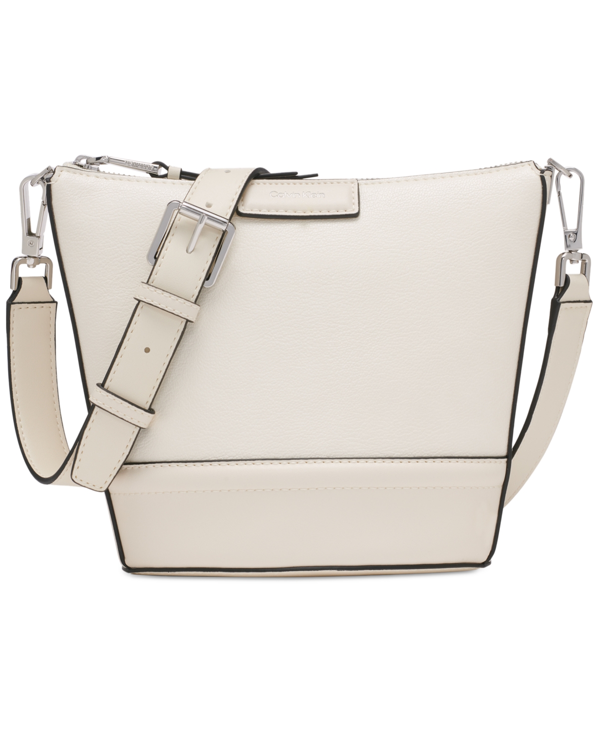 Calvin Klein Ash Top Zipper Leather Adjustable Crossbody Bag In White