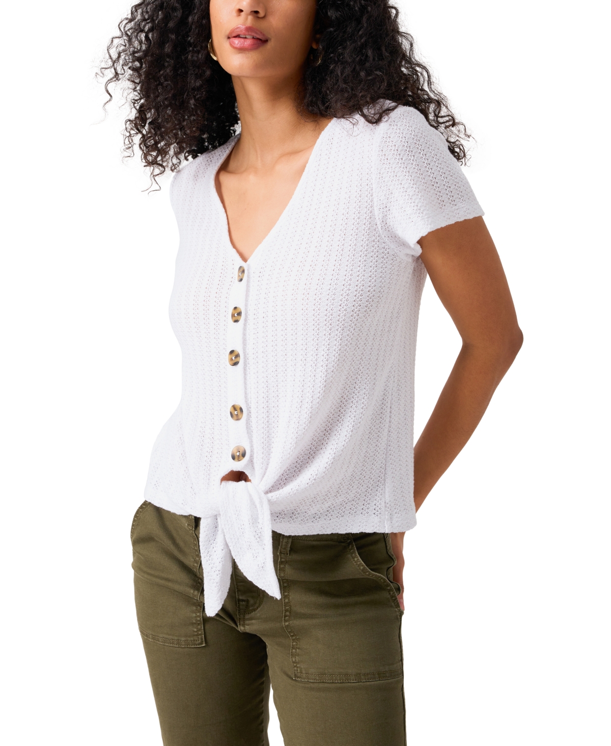 Shop Sanctuary Women's By My Side Tie-front Pointelle Tee In White