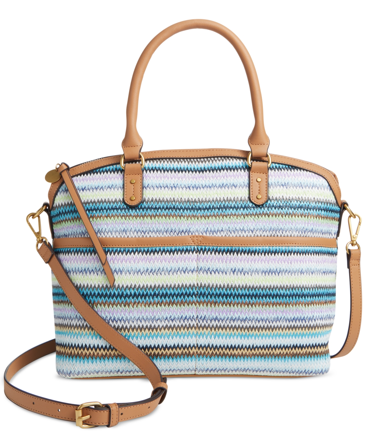 Shop Style & Co Medium Straw Dome Satchel, Created For Macy's In Blue Multi