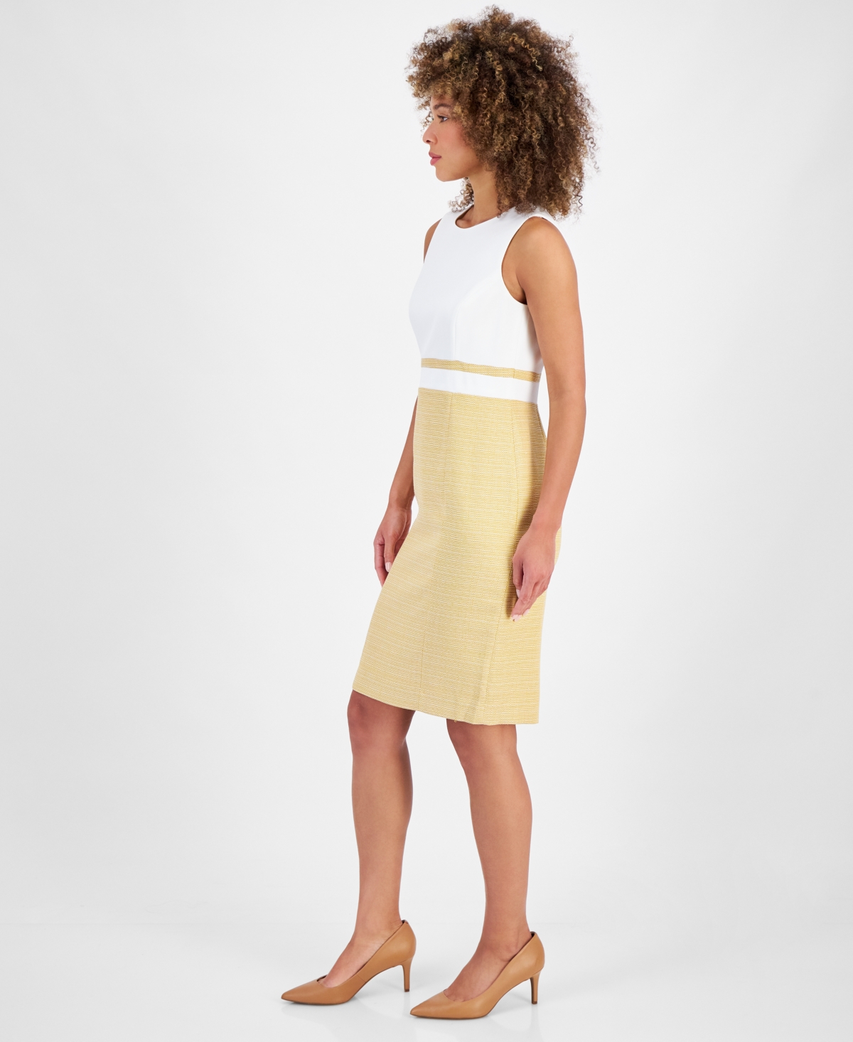 Shop Kasper Women's Colorblocked Sheath Dress In Butterscotch,vanilla Ice
