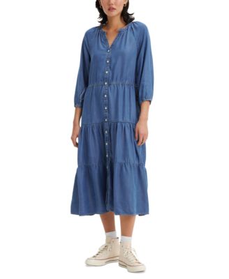 Levi's Women's Cecile Tiered 3/4-Sleeve Midi Dress - Macy's