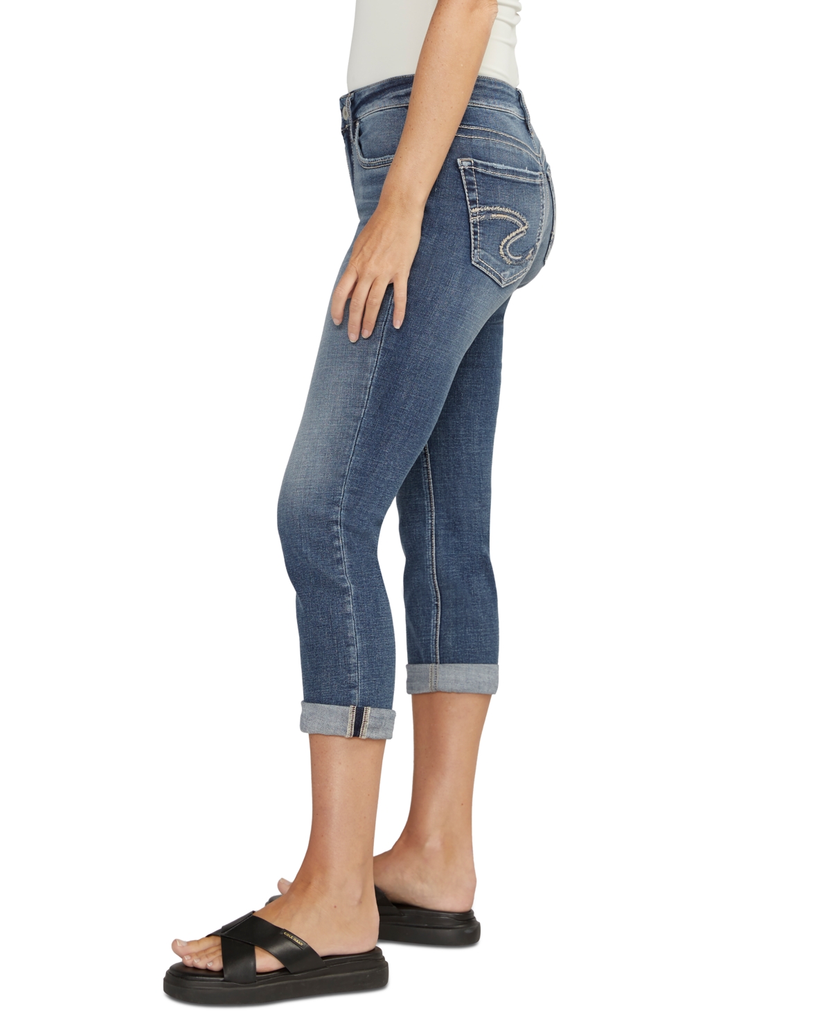 Silver Jeans Co. Women's Elyse Luxe Stretch Mid Rise Comfort Fit Denim Capri