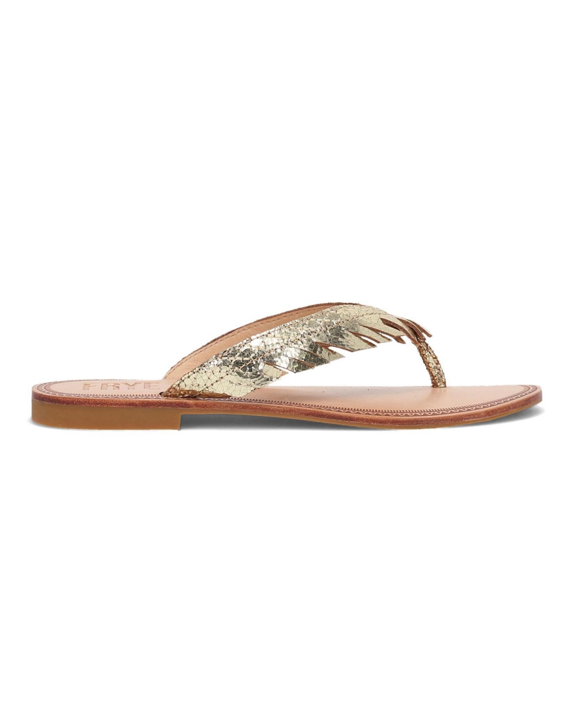 Frye Women's Ava Fringe Thong Flat Sandals - Gold Mirror - Distressed Crackle Leather