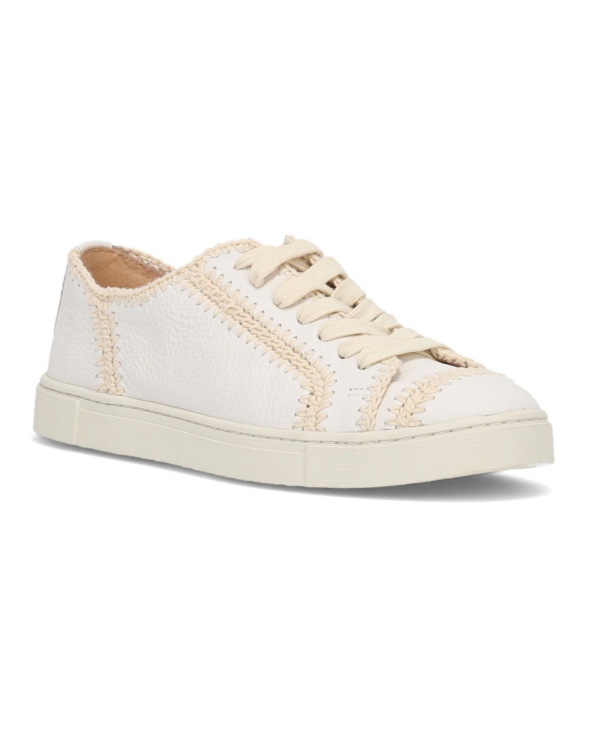 Frye Women's Ivy Crochet Low Lace Up Leather Sneakers - White - Tumbled Leather