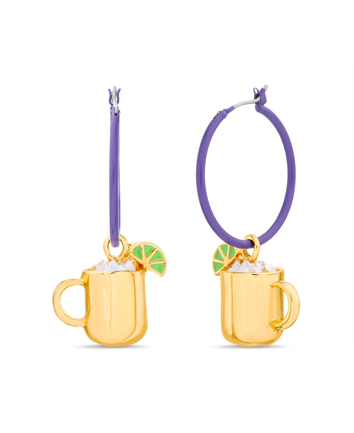 Purple Hoop Earring with Mug Dangle Charm - Multi