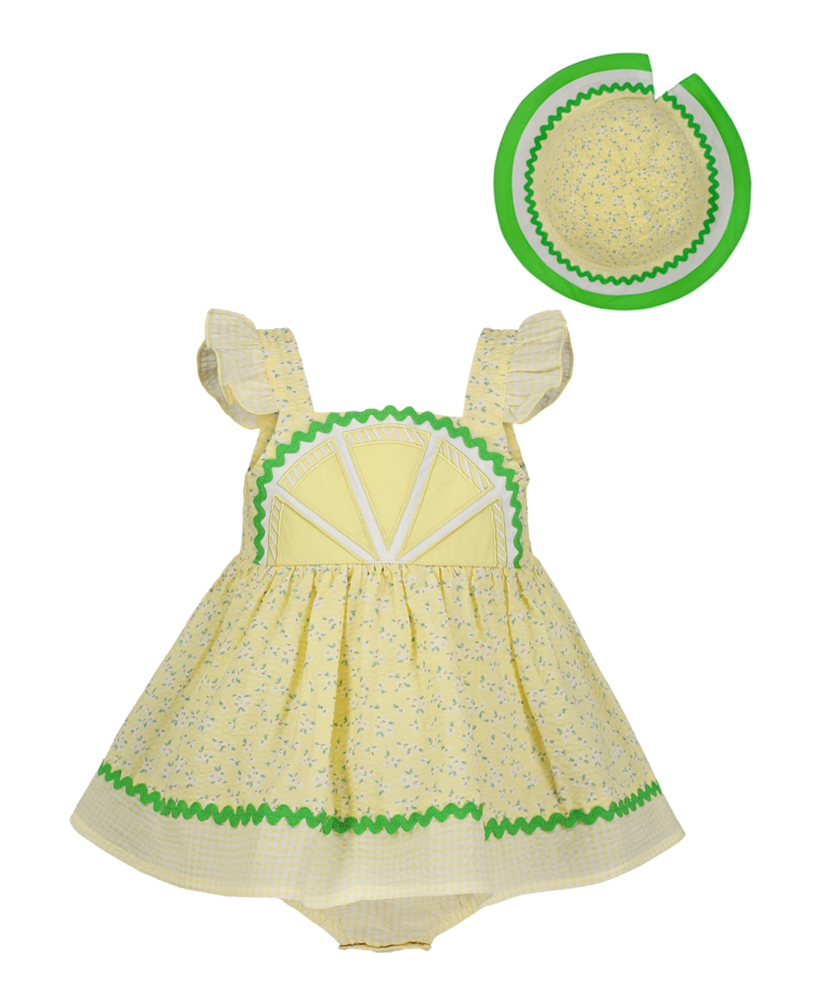 Blueberi Boulevard Baby Girls Lemon Seersucker Sundress And Hat Set In Sunny Yellow