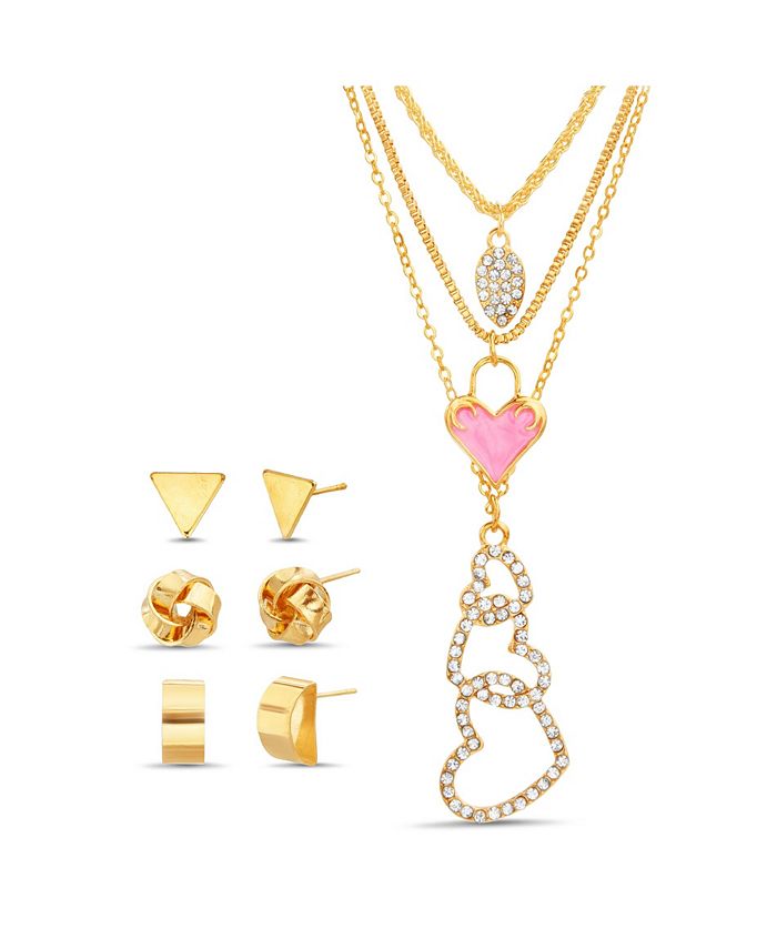 Gold Tone Heart Necklace and Earrings Set