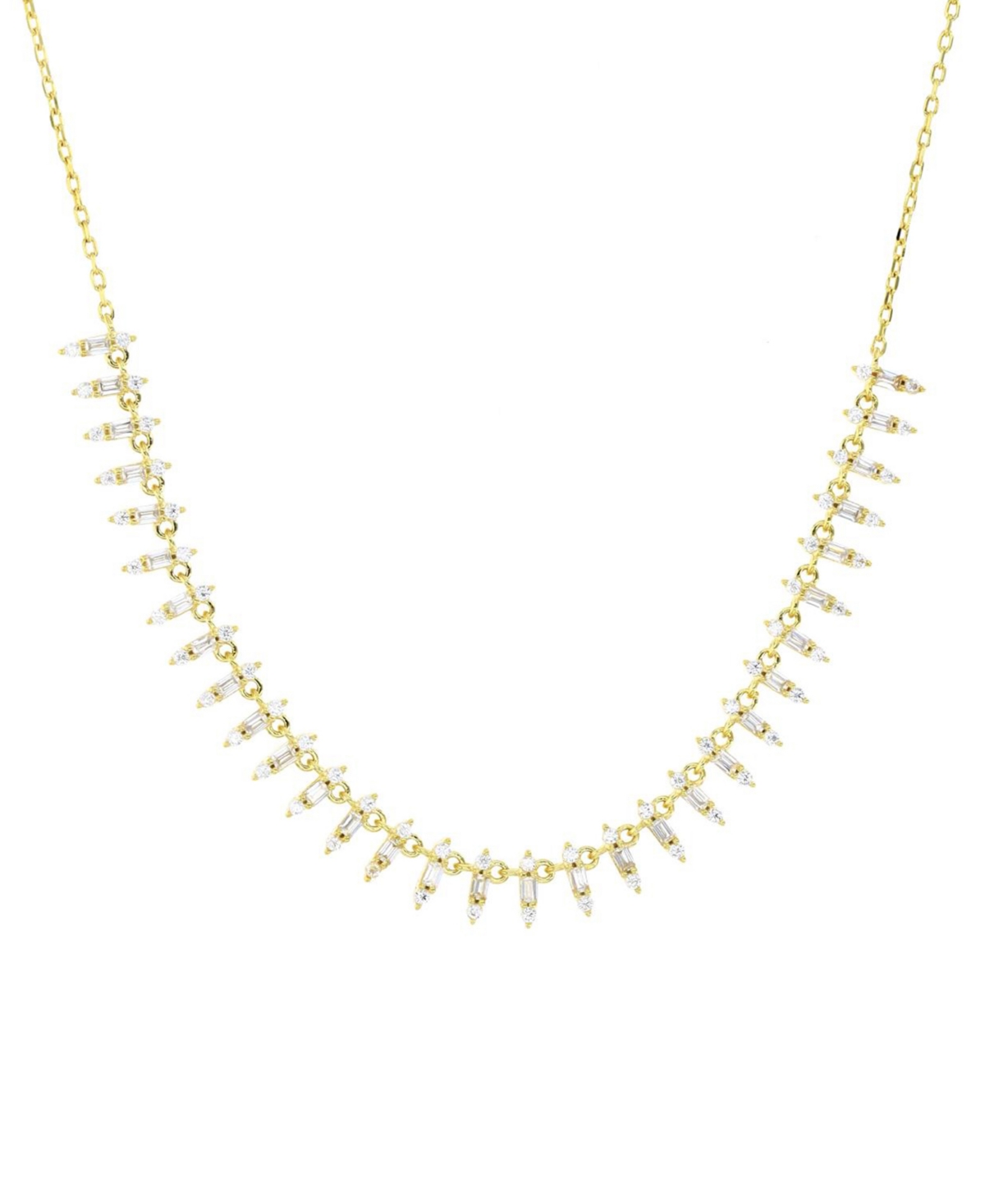 Shop Macy's Cubic Zirconia Round & Baguette Dangle Collar Necklace In 14k Gold-plated Sterling Silver, 18 + 2" E