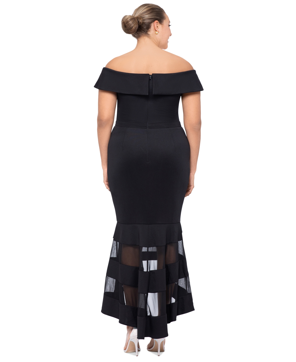 Shop Xscape Plus Size High-low Off-the-shoulder Midi Dress In Black