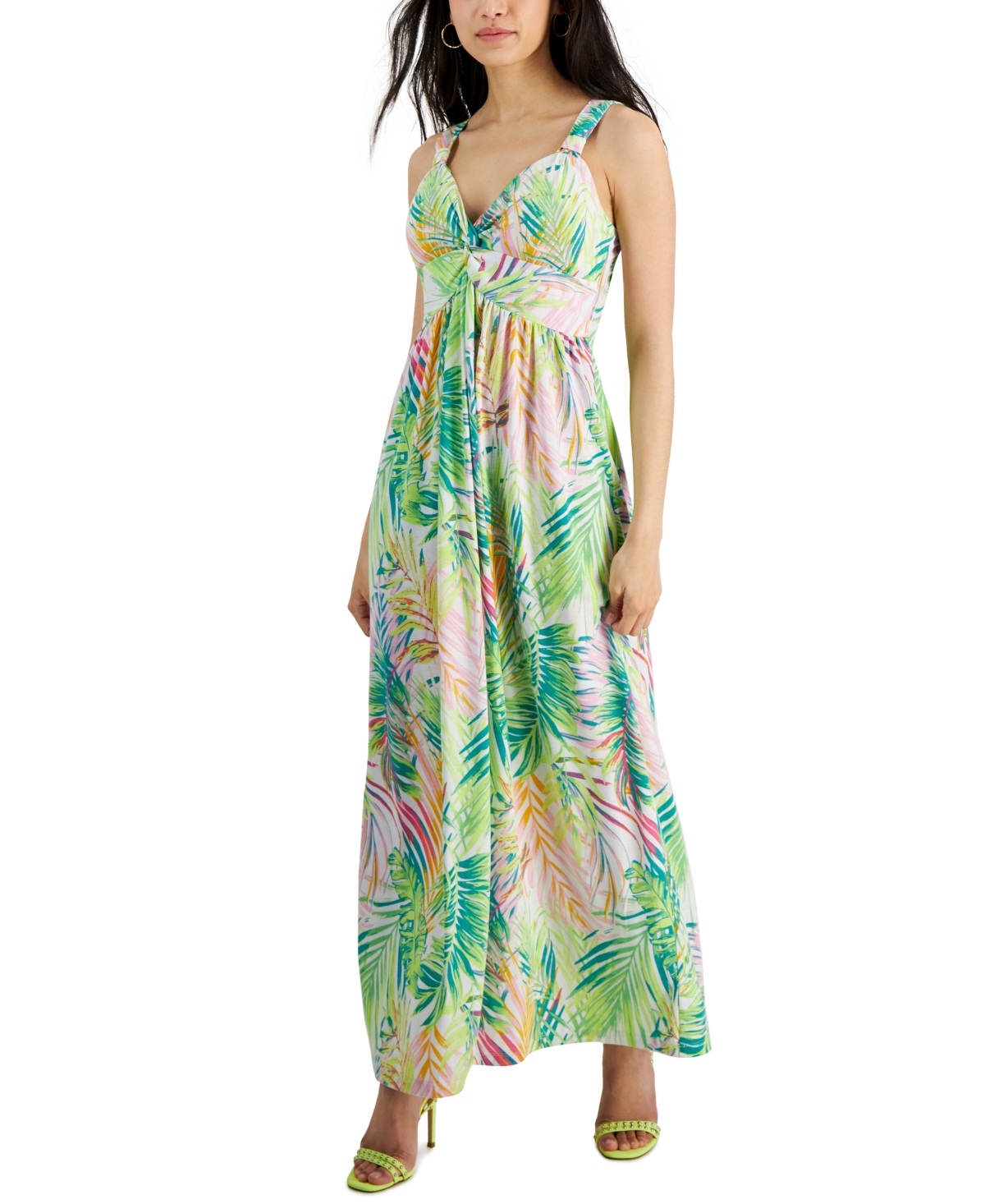 Jamie & Layla Petite Printed Twist-front Maxi Dress In Bright White Palm