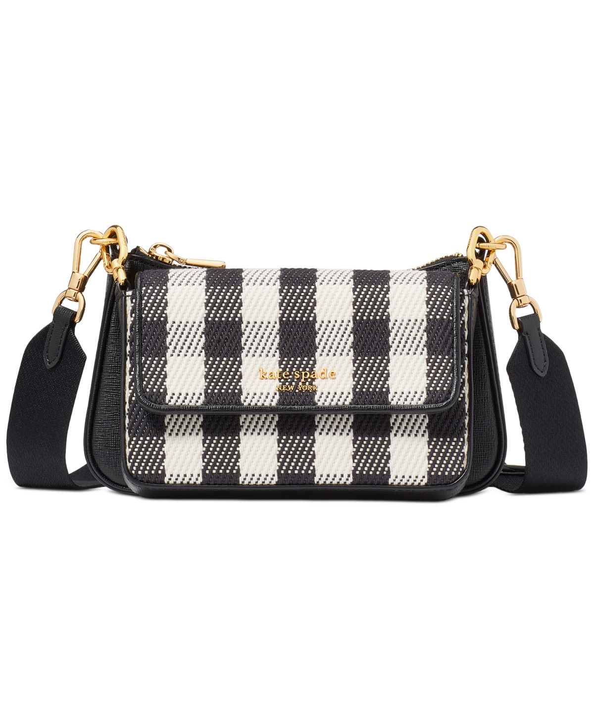 Shop Kate Spade Double Up Gingham Small Crossbody In Black Multi