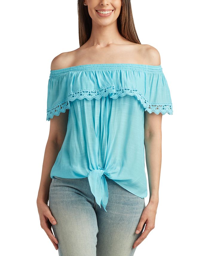 BCX Juniors' Ruffled Off-The-Shoulder Tie-Waist Top - Macy's