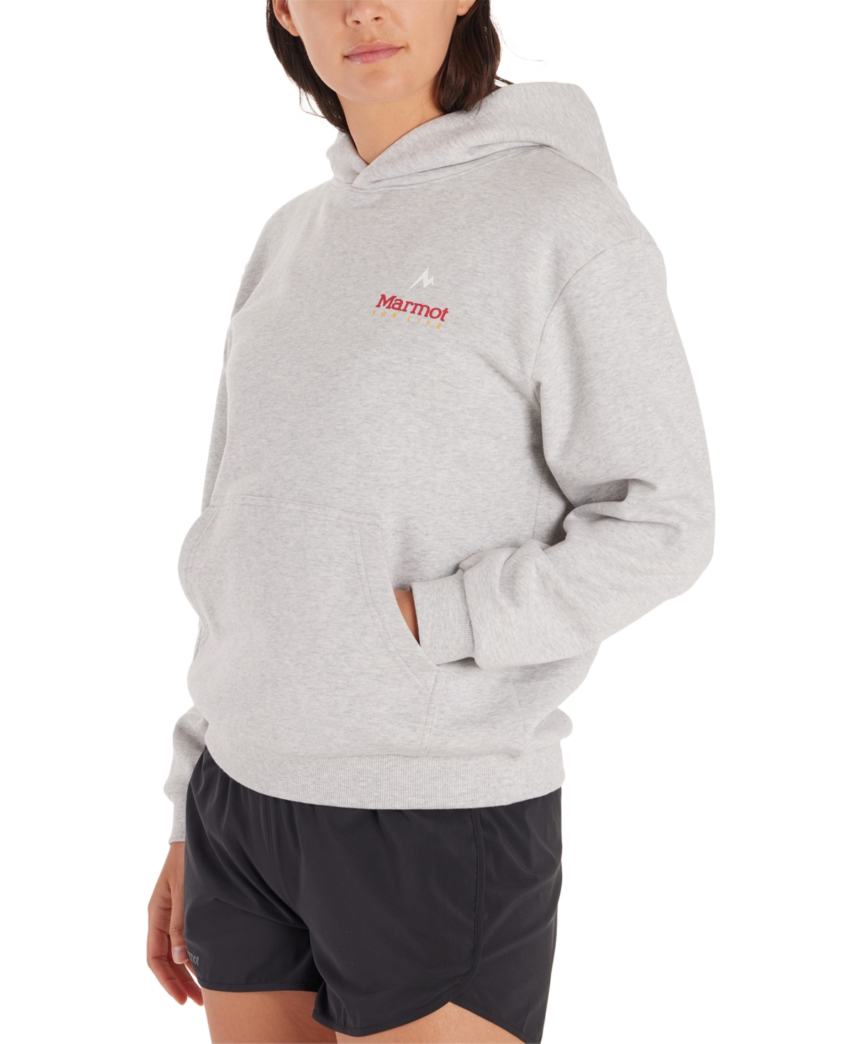 Shop Marmot Women's  For Life Graphic Fleece Hoodie In Light Grey