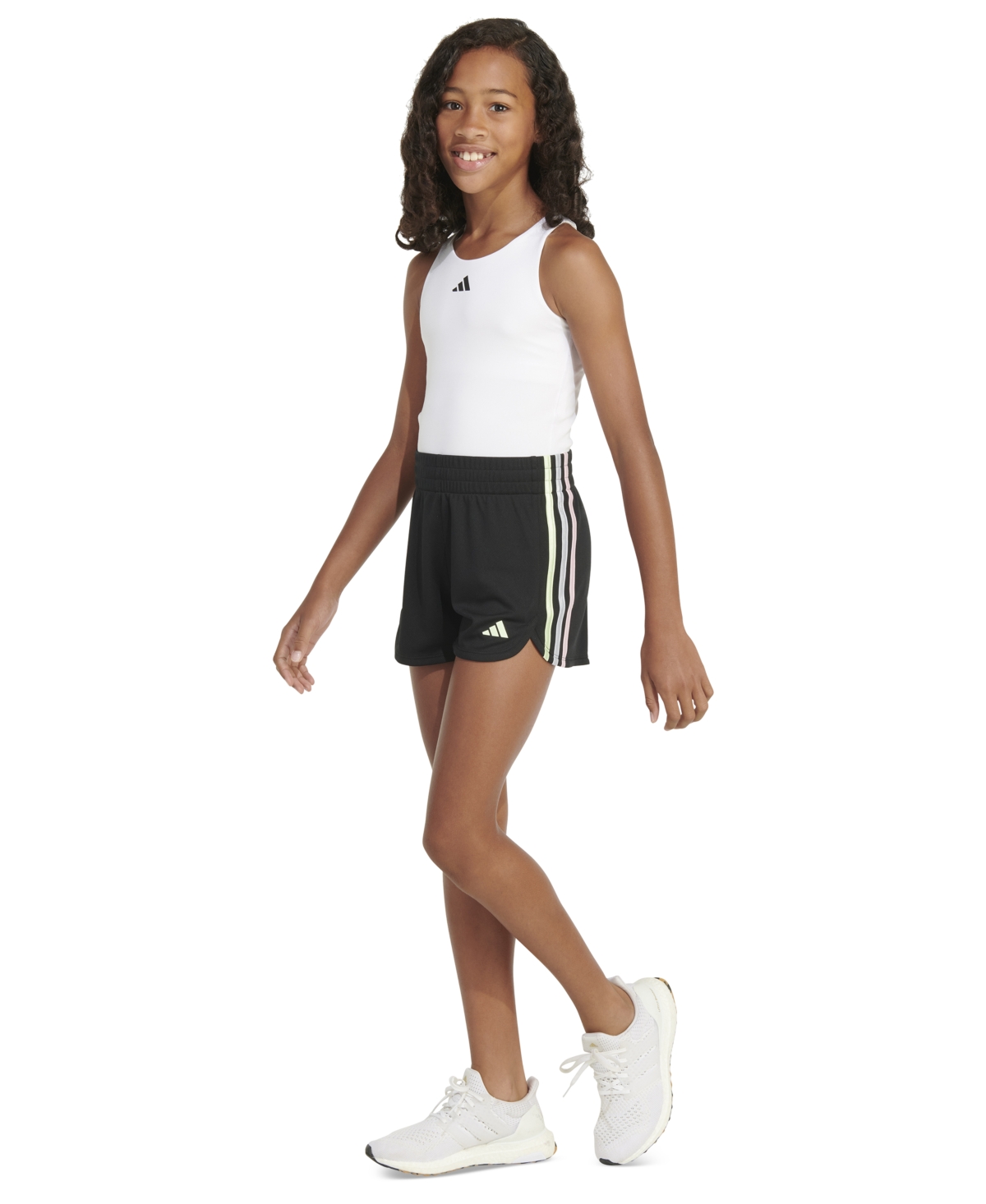 Shop Adidas Originals Big Girls Gradient 3-stripe Pacer Mesh Shorts In Black