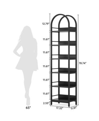 6-Tier Open Bookshelf, 78.7" Tall Arched Bookcase Narrow Bookshelf with Metal Frame for Living Room, Home Office
