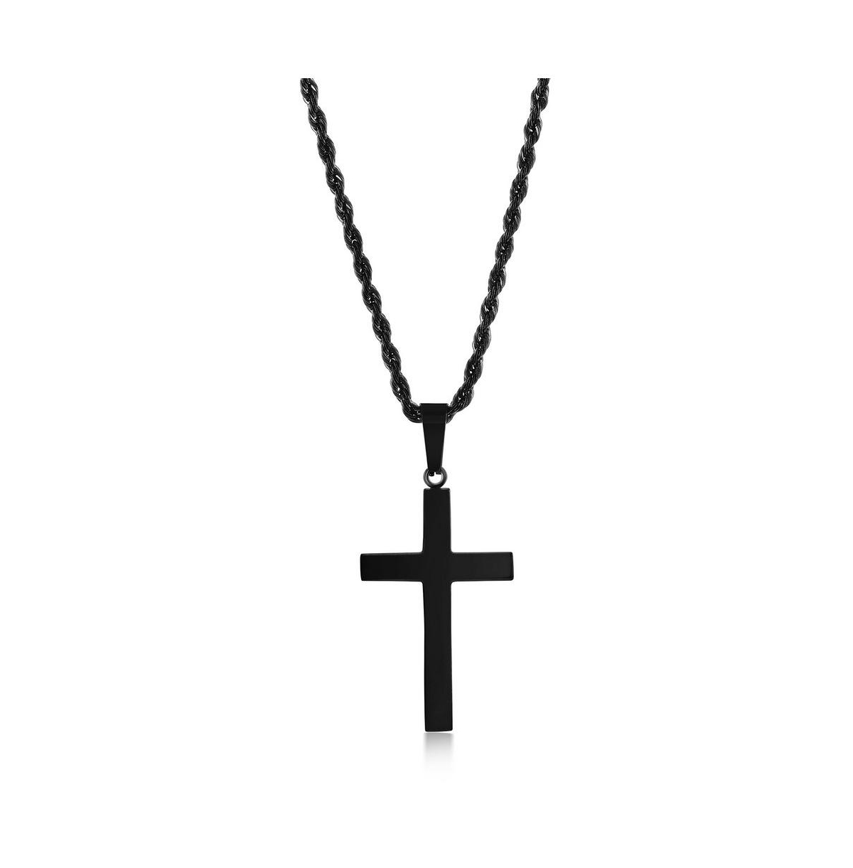 Stainless Steel Black Plated Polished Cross Necklace - Black