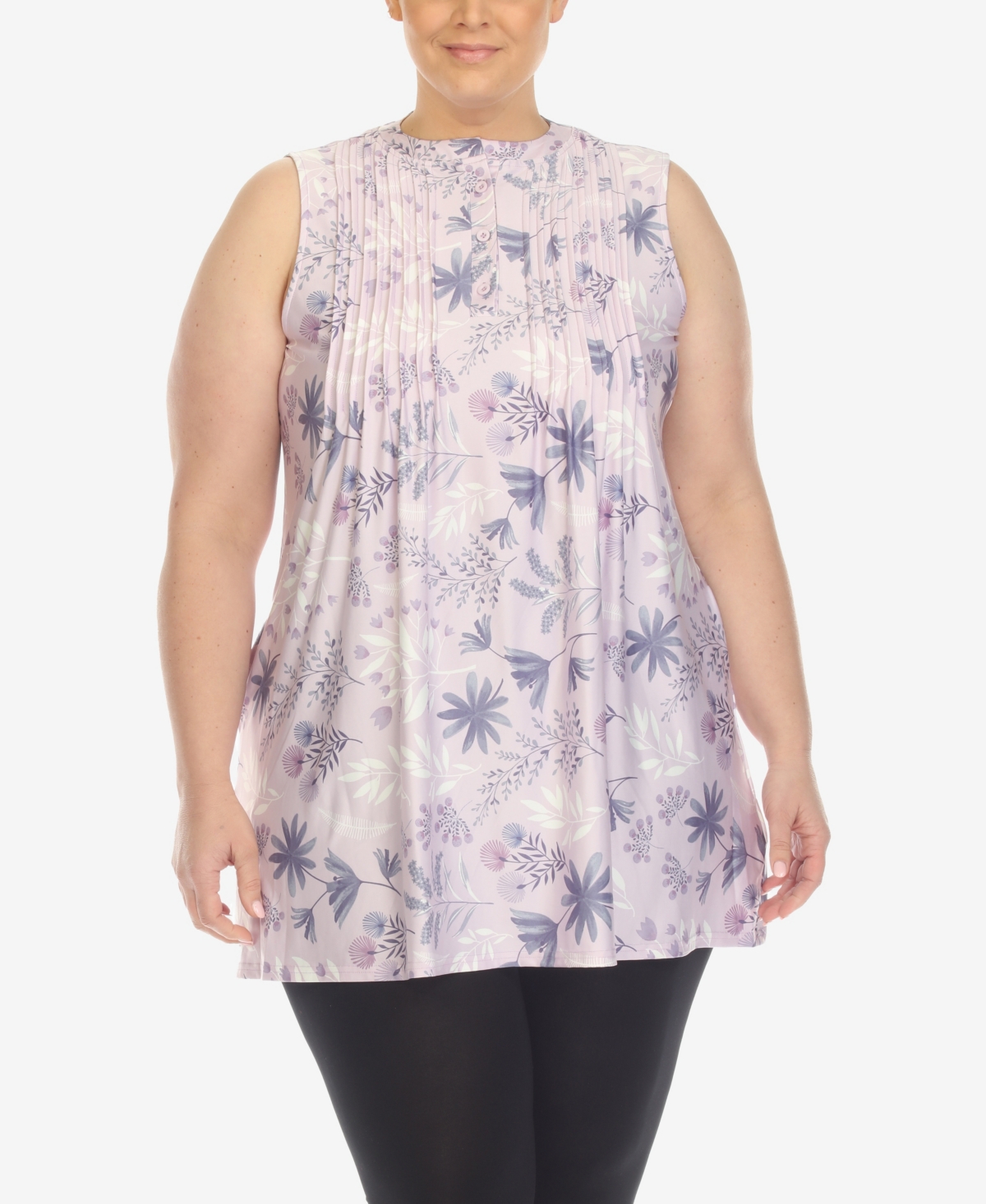 White Mark Plus Size Floral Sleeveless Tunic Top