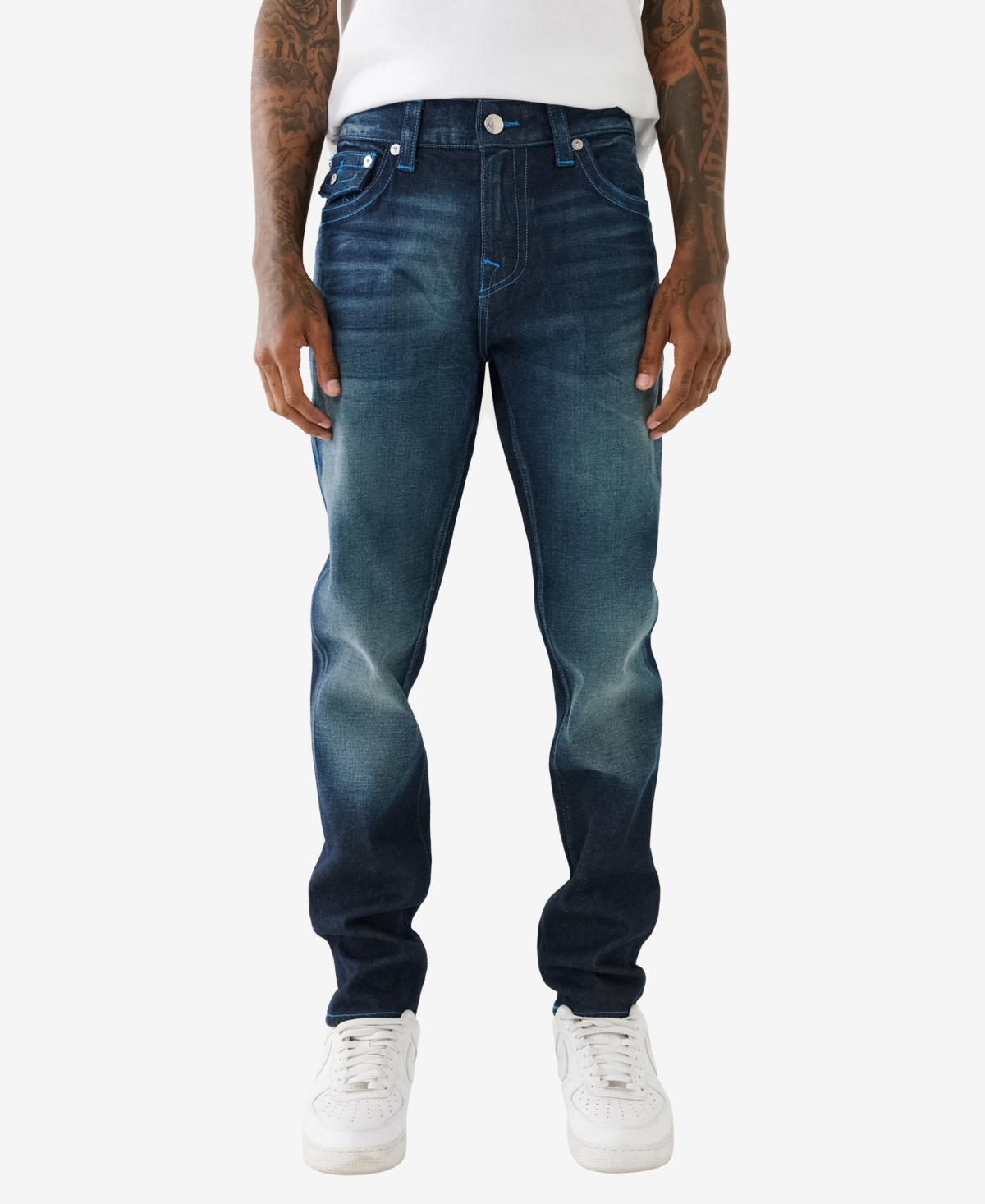 Shop True Religion Men's Rocco Flap Skinny Jeans In Diver Dark Wash
