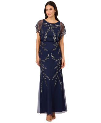 Adrianna Papell Women s Beaded Flutter Sleeve Blouson Gown Macy s