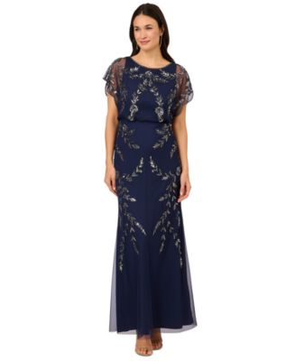Adrianna Papell Women's Beaded Flutter-Sleeve Blouson Gown