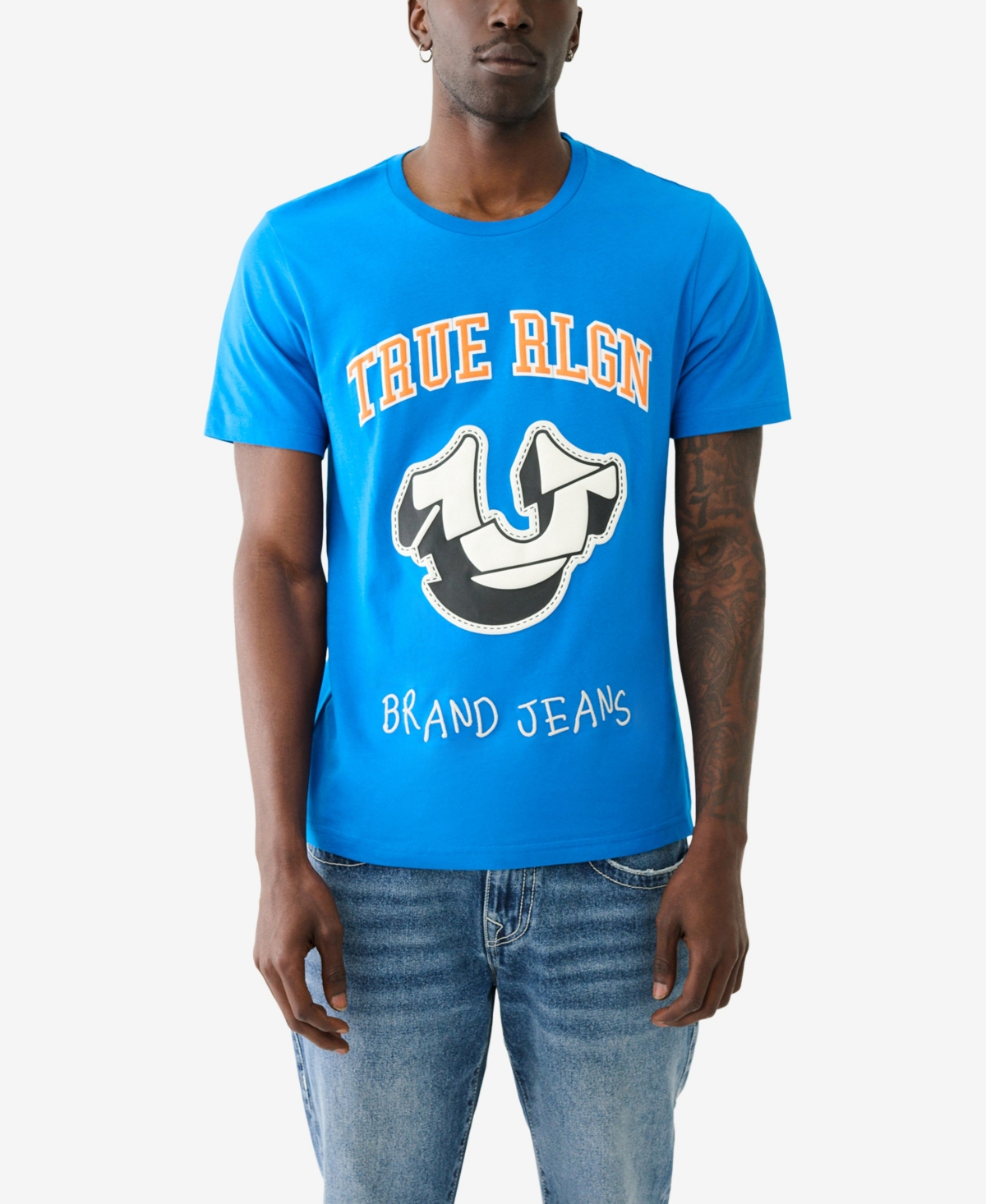 Shop True Religion Men's Short Sleeve Sliced Horseshoe T-shirts In Imperial Blue