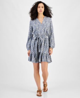 chinese dress ladies Tommy Hilfiger Printed Puff-Sleeve A-Line Dress – DGFOutlet main image 0