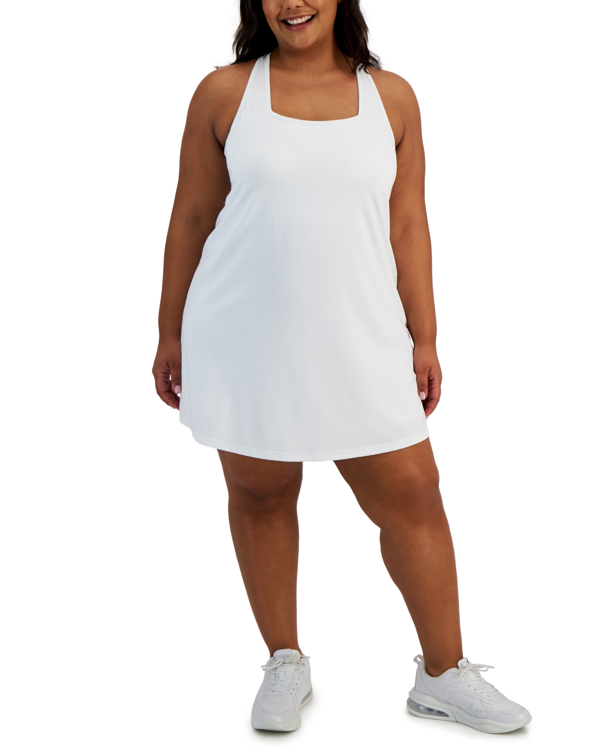 Plus Size Active Solid Cross-Back Sleeveless Dress, Created for Macy's - Bright White