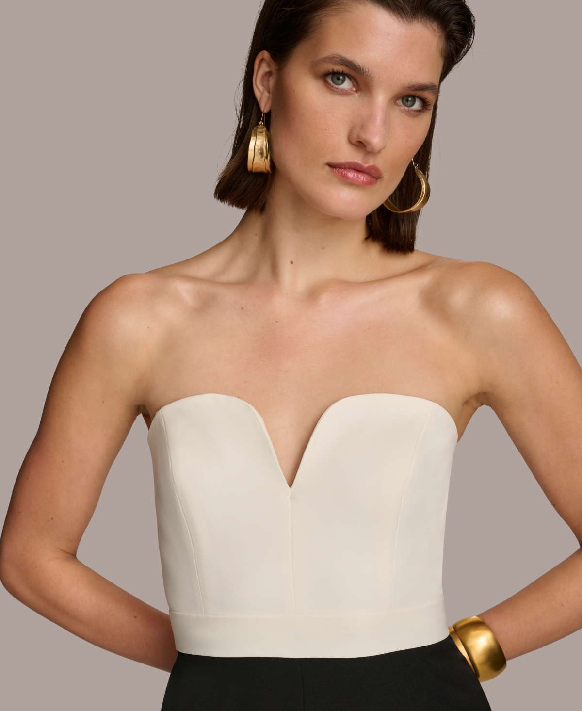 Shop Donna Karan Women's Colorblocked Strapless Gown In Ivory,black