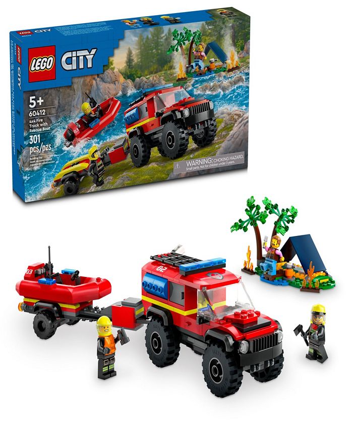 LEGO® City 4X4 Fire Truck with Rescue Boat Toy 60412, 301 Pieces - Macy's