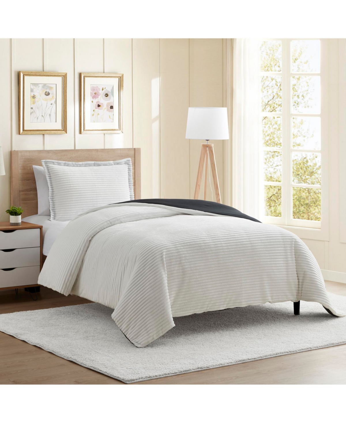 Nestl Premium Cut Plush Flannel Duvet Cover Set - Size 68”x90” -white