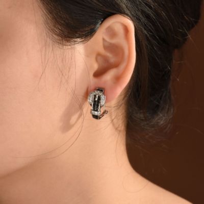 Blue Black Brown CZ Stud Earrings with Pave Cubic Zirconia and 3D Belt Buckle Design