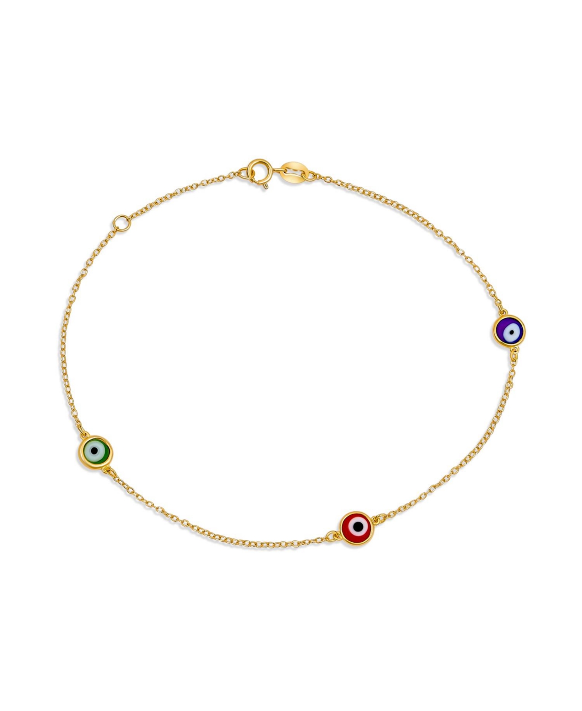 Minimalist Delicate Gold Plated Evil Eye Anklet With Adjustable Chain - Delicate Multi Color Bracelet For Women Teens, Minimalist Design,.925 Sterling