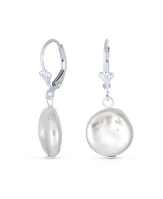 White Coin Cultured Freshwater Pearl Earrings Sterling Silver Leverback White Coin Cultured Freshwater Pearl Earrings Sterling Silver Leverback