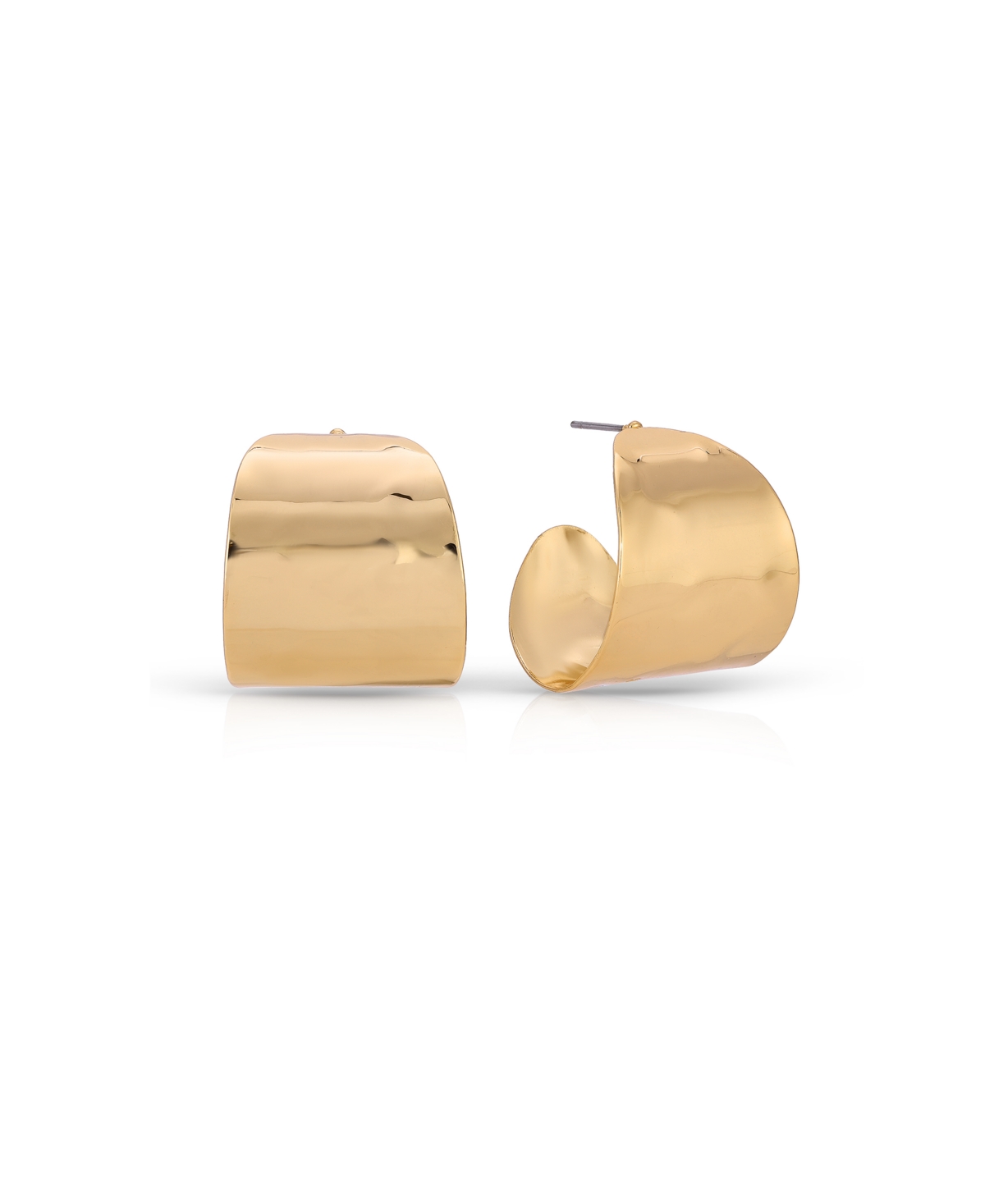 Hammered 18K Gold-Plated Cupped Hoop Earrings - Gold