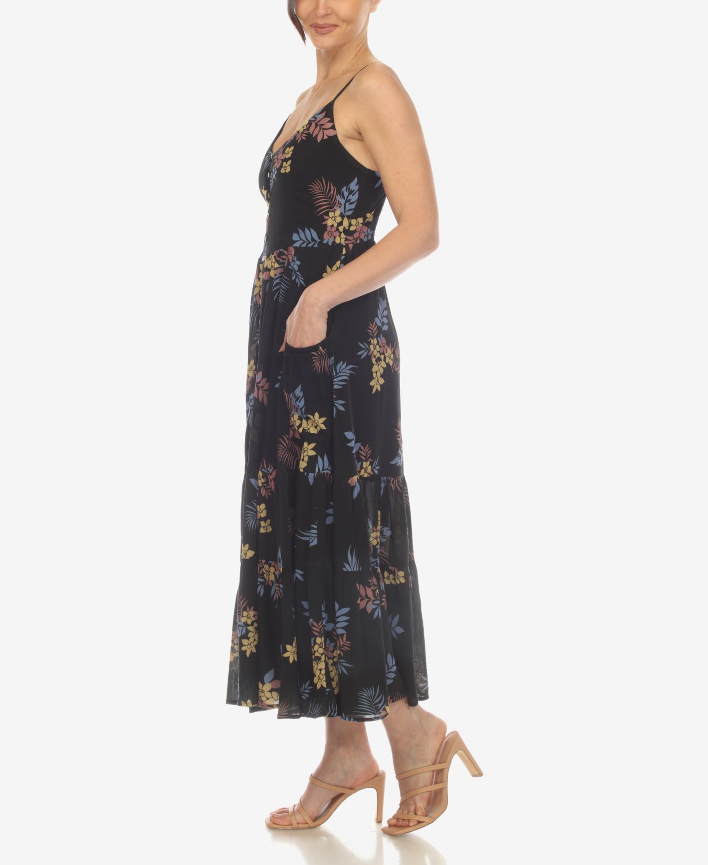 Женское платье White Mark V-neck Floral Print Maxi, цвет: Чёрный — фото 3