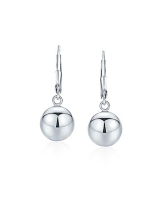 Simple Plain Basic Dangling Lever Back Round Bead Ball Drop Earrings .925 Sterling Silver