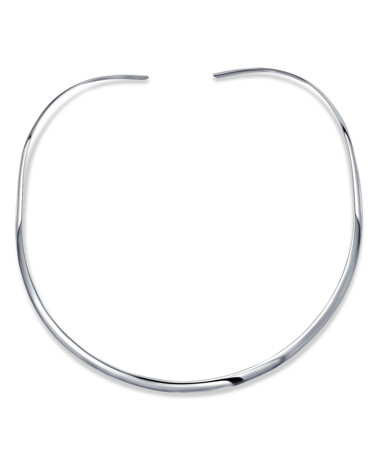 Basic Simple Thin Flat Choker Slider Open Collar Contoured Statement Necklace For Women .925 Silver Sterling 3MM - Silver