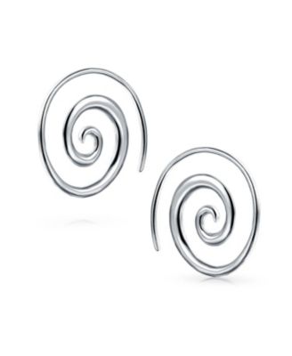 Geometric Tribal Swirl Wire Spiral Hoop Threader Earrings Sterling Silver