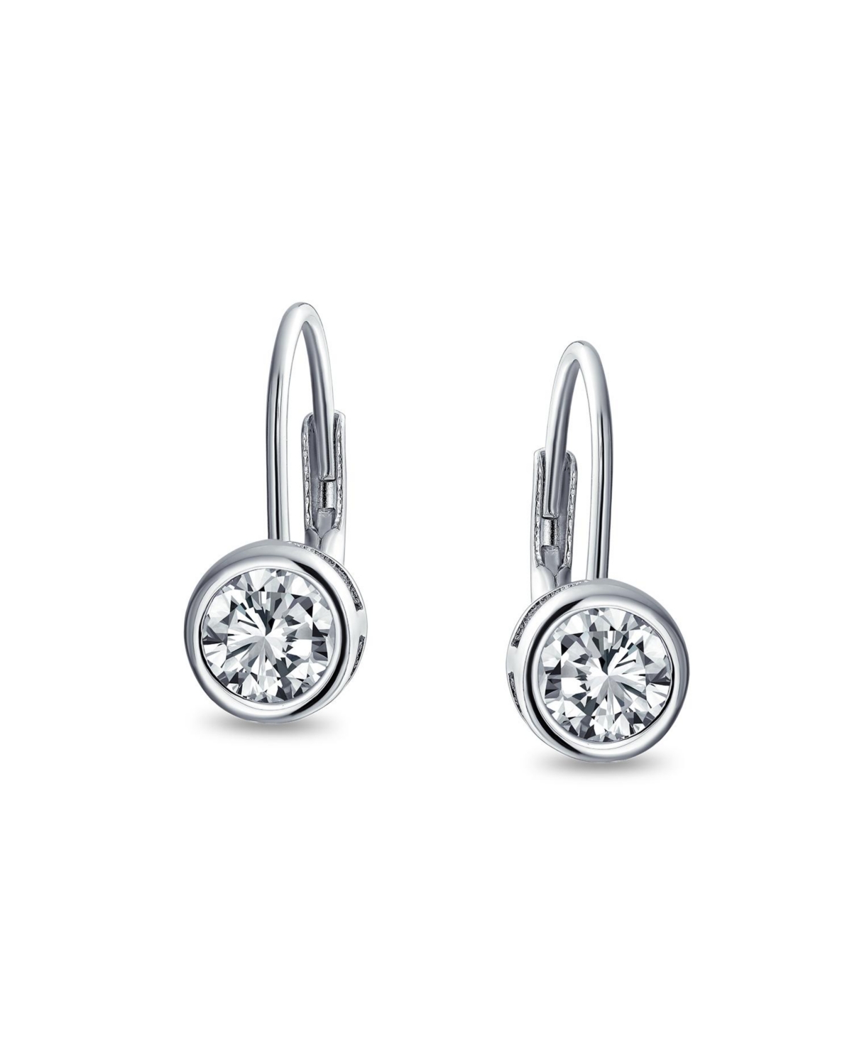 Bling Jewelry Dainty .50 Ct Round Bezel Cubic Zirconia SimulatedCz Solitaire Dangle Drop Earrings Lever Back .925 Sterling Silver - Clear